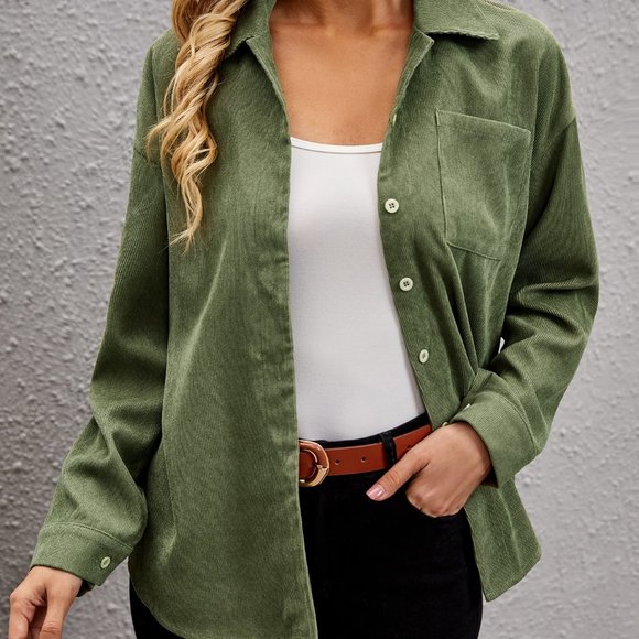 MODA ME COUTURE Tops - COMFY Green Corduroy Button Down Shirt